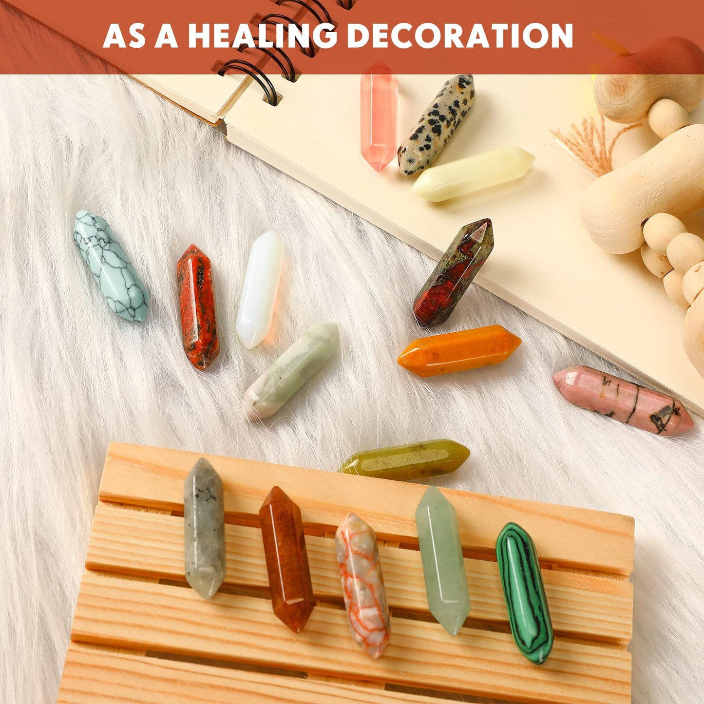Nuenen 100 Pcs Healing Crystals Stones Sets, Hexagonal Bullet Shaped Wand Stones Bulk Gemstone Amethyst Chakra Crystals for Witchcraft Meditation Divination Fathers Day Gifts Women