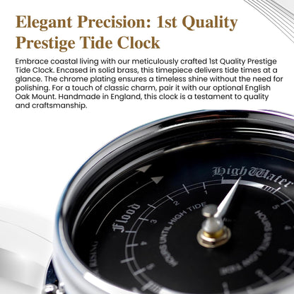Tabic Prestige Tide Clock in Chrome with Jet Black Dial, Traditional Marine Tide Wall Clock, Ocean-Themed Nautical Clock for Beach Enthusiasts - Heavy Chrome Plated, Handcrafted in England