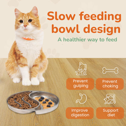 Stainless Steel Slow Feeder Dog and cat Bowl & Lick Mat – 2 Cups, Enrichment Puzzle for Small & Medium Pets, Improves Digestion & Supports Meal Variety, with Non-Slip Suction Cups