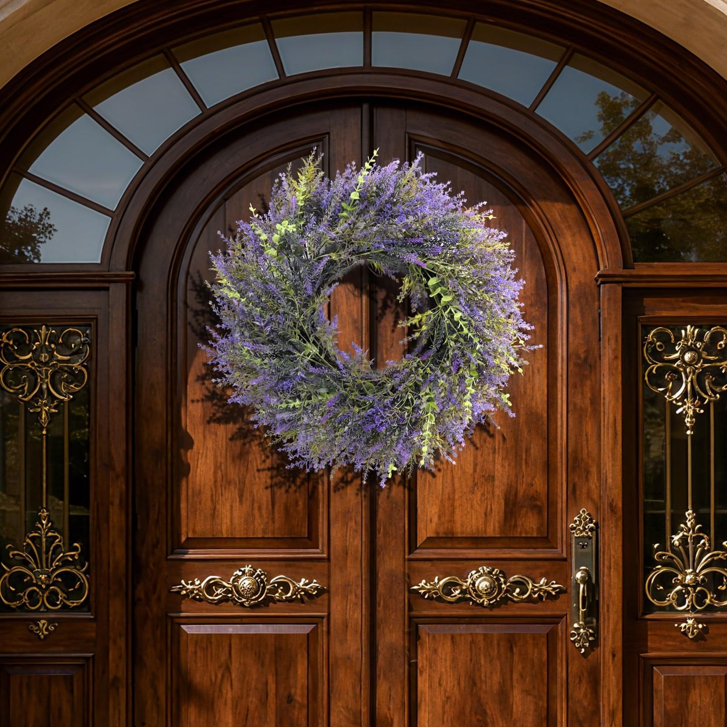 26'' Lavender & Eucalyptus Wreath for Front Door, Window - Artificial Eucalyptus Leaves Greenery Outdoor Wreath for Wedding Farmhouse Porch Wall Room Home Decor (Purple)