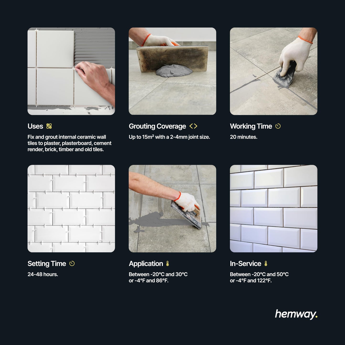 Hemway - Premium Ready-Mixed Grout & Fix Adhesive 4.5 Kg / 2.5 L - Grey | Fast-Drying & Water-Resistant Floor, Wall & Tile Grouting