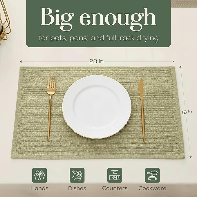 MosJos Kitchen Towels, Cotton Hand Towels, Sage Green and Cream Ribbed