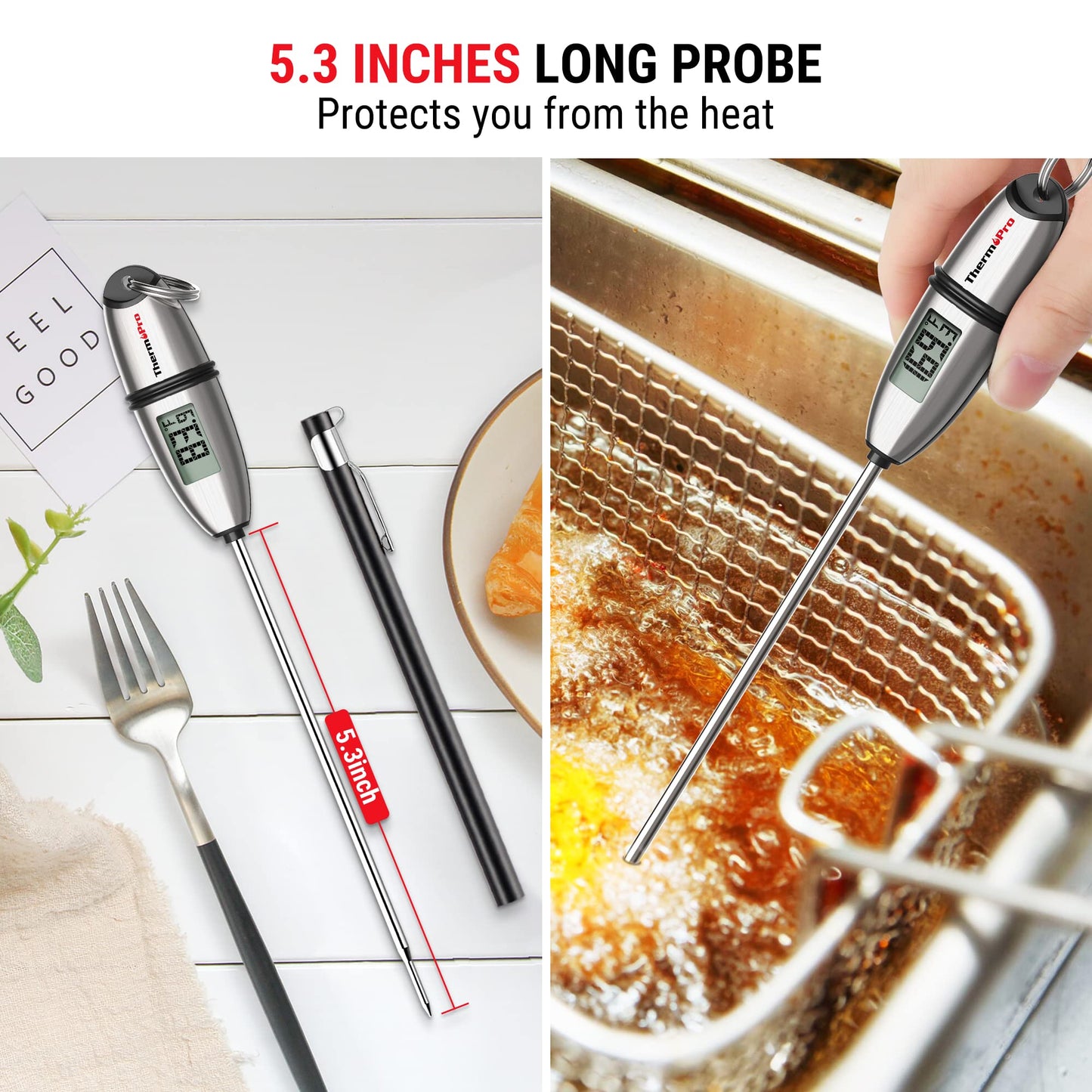 ThermoPro TP02S Digital Food Thermometer for Cooking Bread Baking Sourdough Liquids, Meat Thermometer Digital with Super Long Probe for Grill Candy Kitchen BBQ Oil Milk Yogurt Water Temperature