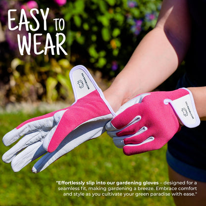 WESTWOOD FOX Ladies/Mens Leather Gardening Gloves Thorn Proof Rigger Garden work gloves, Safety Working Gloves, Premium Quality (Pink, M)