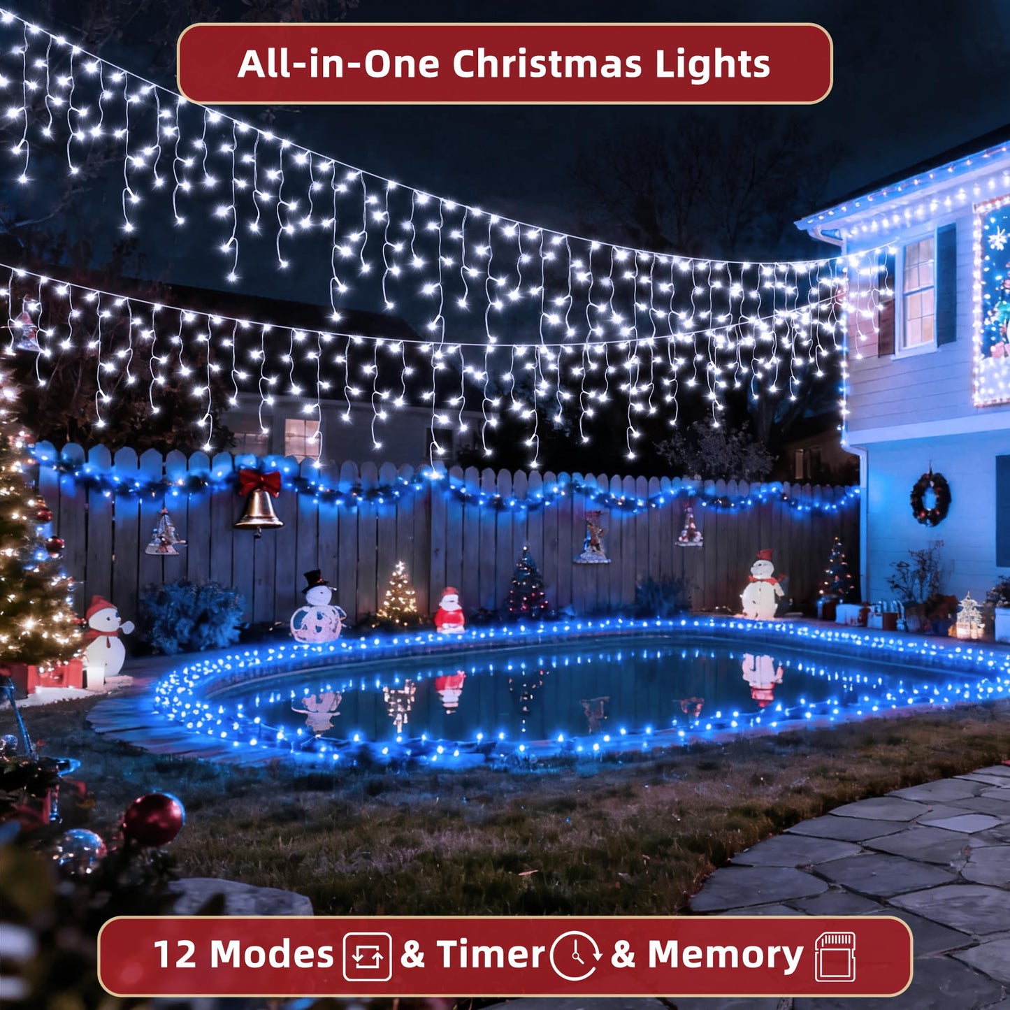 1620 LED Christmas Lights Outdoor 164 FT with 360Drops, Christmas Decorations Hanging Lights 12 Modes, Dimmable Outsite Fairy String Lights for Wedding Party Holiday Winter Wonderland Decor Cool White