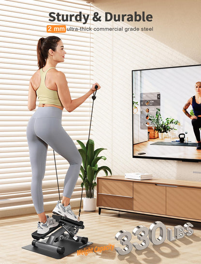 Sportsroyals Stair Stepper for Exercise with Mat, Mini Steppers with Resistance Band, Hydraulic Fitness Stepper Exercise Home Workout Equipment for Full Body Workout, 330lbs Weight Capacity
