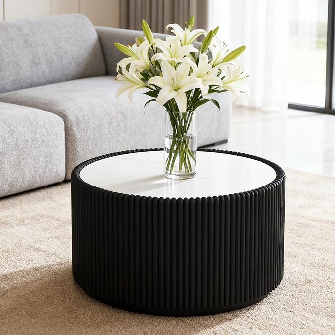 Round Marble Coffee Table Set of 2, 2 Piece White Coffee Table and End Table Set