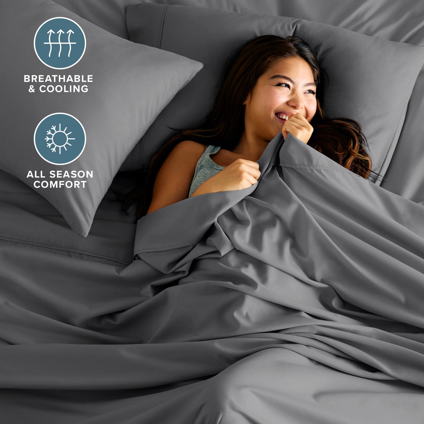 Bare Home Hotel Luxury Queen Sheet Set, Extra Soft - 6 Piece Set - Deep Pockets - Easy Fit - Cooling & Breathable - Wrinkle, Fade, Stain Resistant - Includes 4 Pillowcases (Queen, Grey)