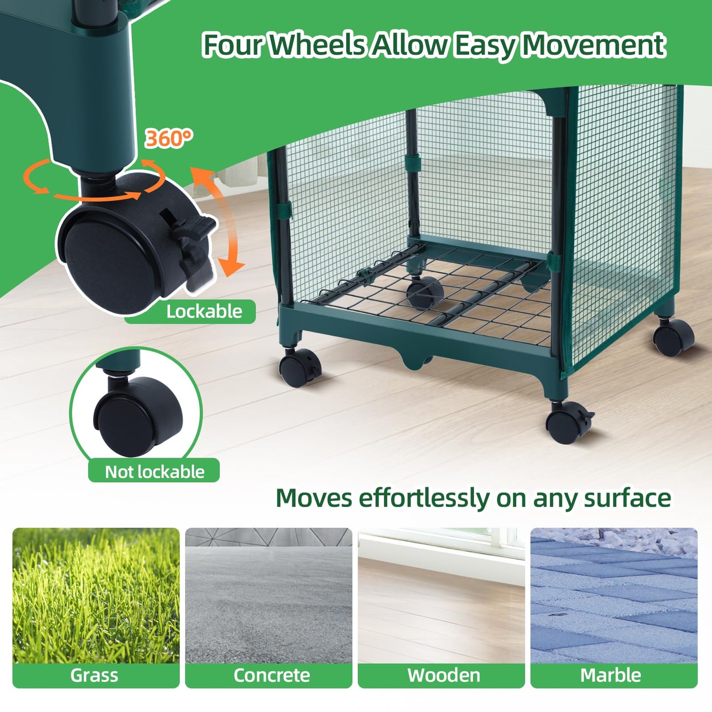 Ohuhu Mini Greenhouse for Indoor Outdoor, Small Plastic Plant Green House with Locking Wheels Portable Greenhouses with Durable Cover for Seedling, Ideal Gardening Gifts for Women Men Green