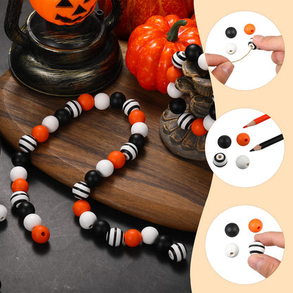 160 Pieces Wood Bead for Craft Halloween Natural Wooden Beads Rustic Farmhouse Handmade Polished Spacer Boho Bead Colorful Bead for Halloween Garlands DIY (Joyful Colors)