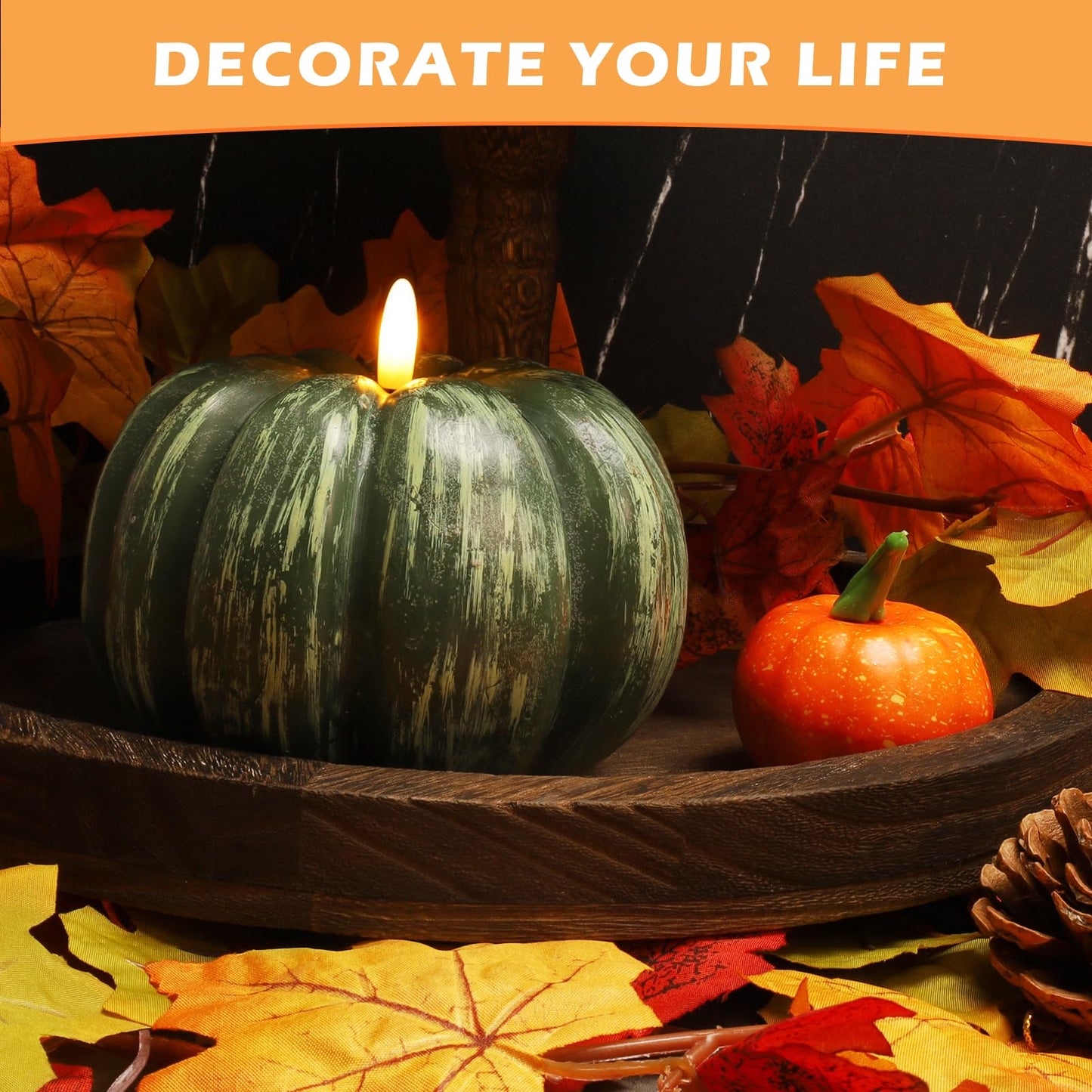 RGQSUN [Timer] Fall Pumpkin Flameless Candles Flickering LED Candles Battery Operated Pumpkin Lights Fall Table Decor for Home,Halloween,Thanksgiving