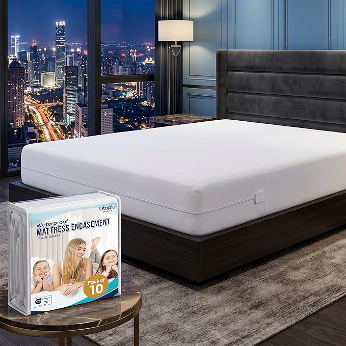 Utopia Bedding Queen Mattress Protector Zippered, 100% Waterproof Bed Bug and