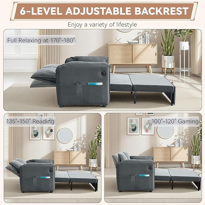 63" Velvet 3 in 1 Convertible Sleeper Sofa Bed, Pull Out Couch Bed Loveseat