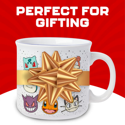 Silver Buffalo Pokemon Bulbasaur, Squirtle, Slowpoke, Snorlax, Pikachu, Piplup, Haunter, Charmander, and Meowth Camper Mug, 20 Ounces