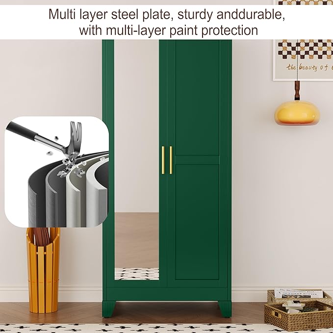 71" Metal Armoire Wardrobe Closet, Steel Clothing Storage Cabinet