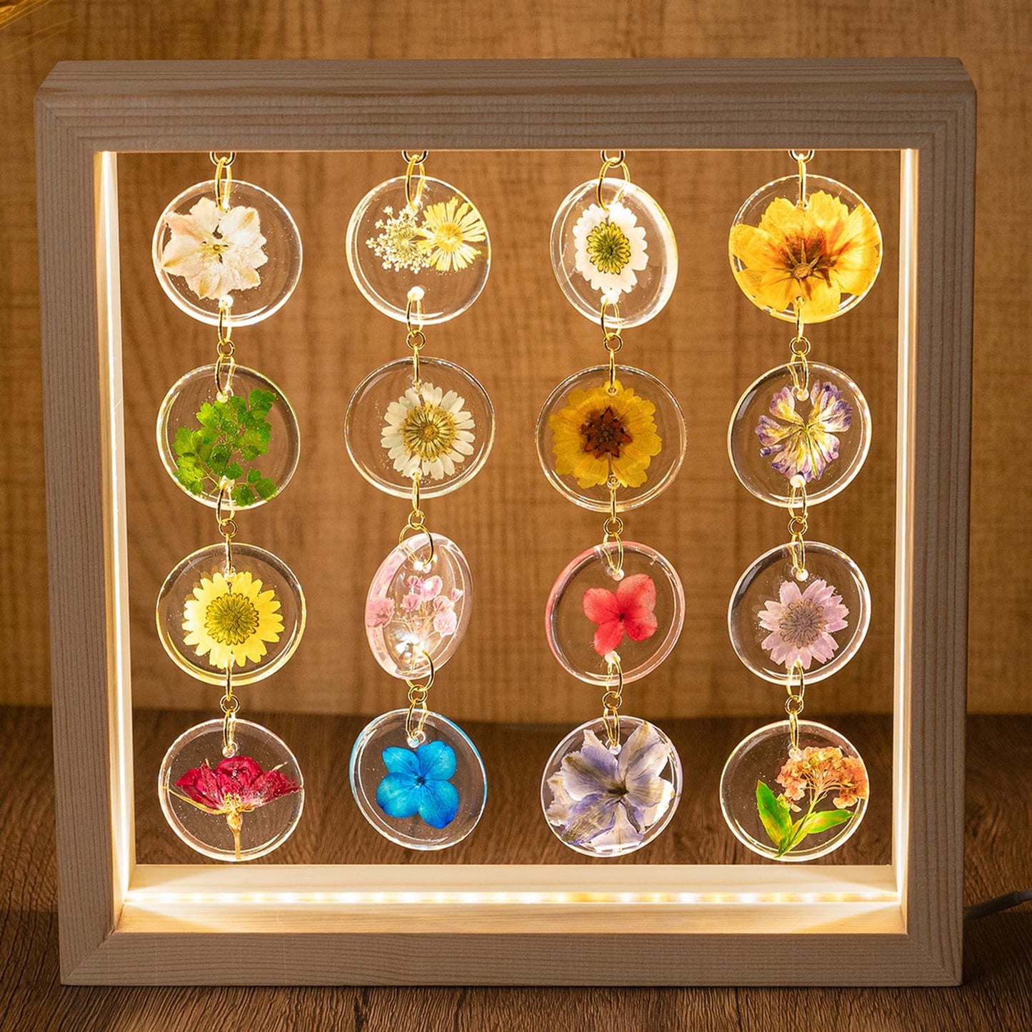 SMUK Handmade Dried Flower LED Desk Lamp, 3 Way Dimmable Cute Pressed Flower Bedside Lamp with Wooden Frame for Desk, Table, Bedroom, Living Room, Office, Aesthetic Cute Table Lamp