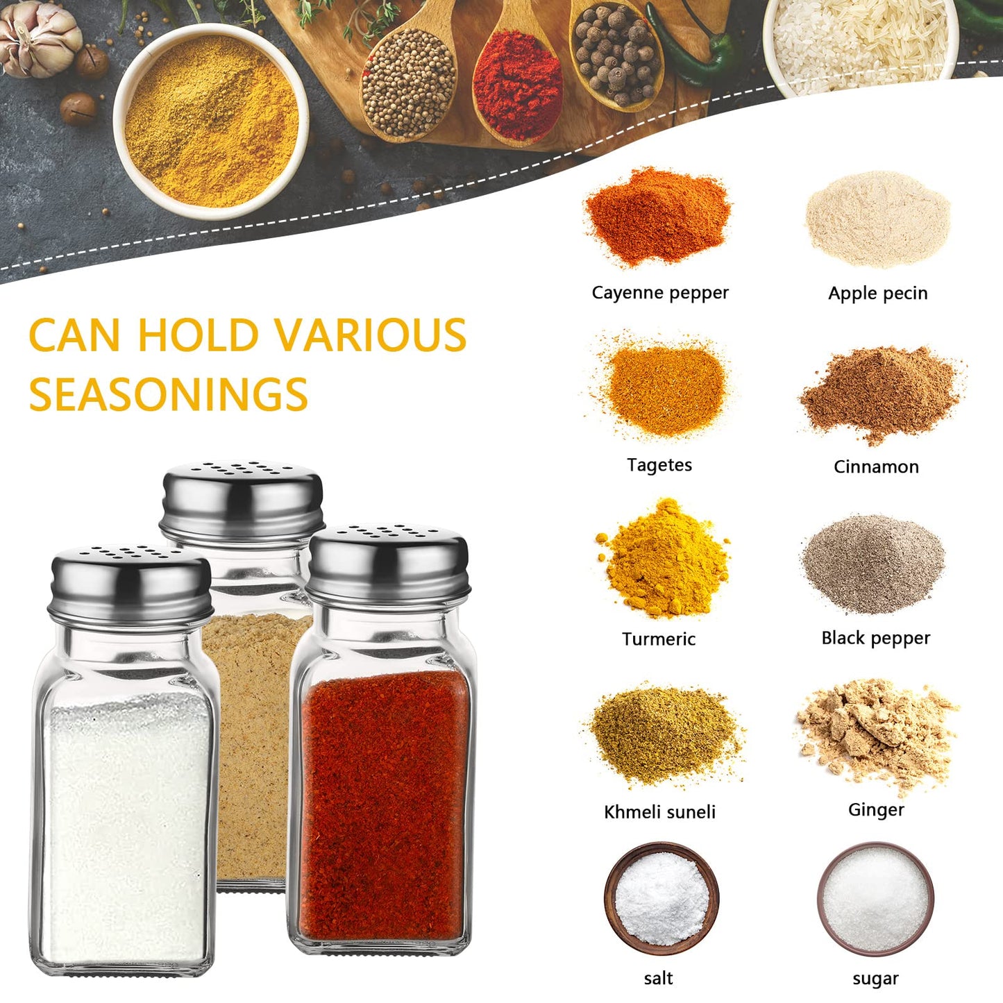 12 Pcs Salt and Pepper Shakers Set Clear Glass, Salt Shaker with Stainless Lid Spice Jars Kitchen Gadgets, Farmhouse Home Decoration Housewarming Gifts