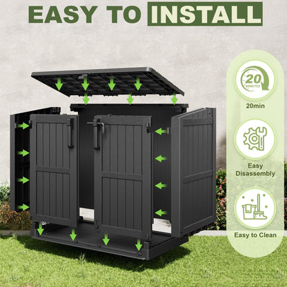 WTFGO 36 Cu Ft Resin Outdoor Storage Shed, Weatherproof Horizontal Outdoor Storage Cabinet with Dual Lock Door for Backyard, Patio, Garage, Garden(Black)