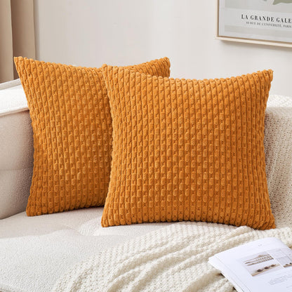 MIULEE Pack of 2 Decorative Throw Pillow Covers 18x18 Inch Soft Boho Striped Textured Corduroy Pillow Covers Modern Farmhouse Home Decor for Couch Bed Sofa Living Room Cream White