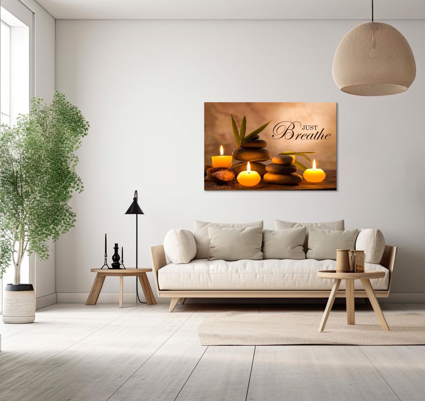 YIOZHAOFH Zen Wall Decor Just Breathe Motivational Bathroom Wall Art Yoga Room Poster for Women Spa Picture Painting Spiritual Artwork Framed for Living Room Ready to Hang (12L x 16W)