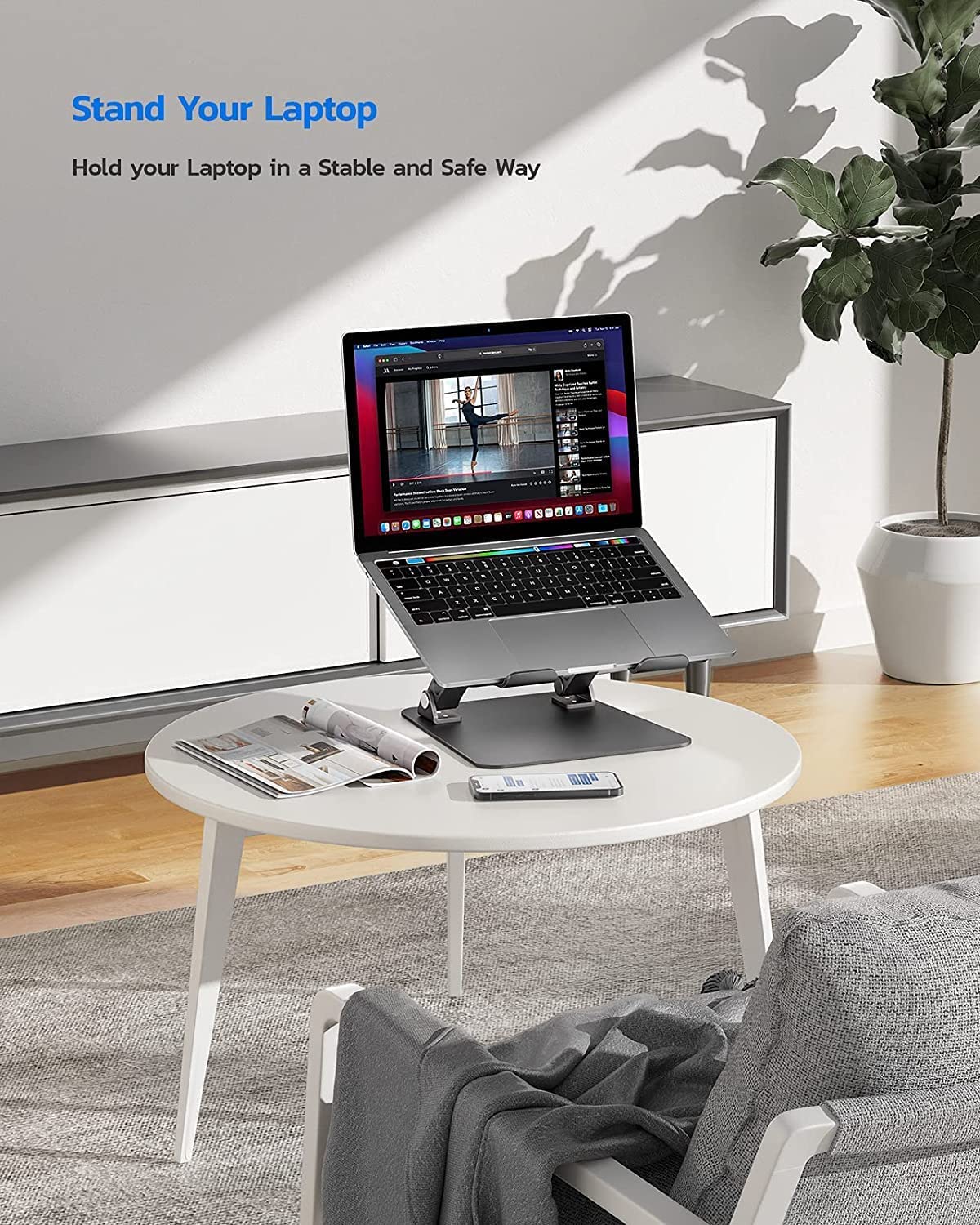 Nulaxy Fully Adjustable Laptop Stand for Desk, Dual Foldable Aluminum Computer Riser with Heat-Vent, Ergonomic Notebook Holder Portable Office Accessories Compatible with All 10-17" Laptops, Black