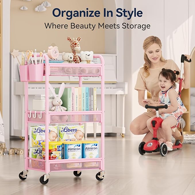 YASONIC 3 Tier Rolling Cart – Metal Utility Storage Cart