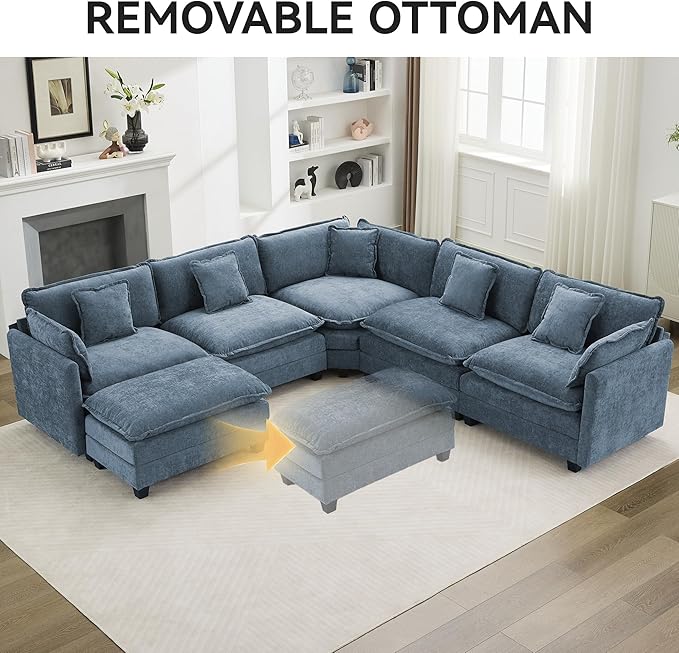 113'' V Shaped Cloud Sectional Sofa, Oversized Deep Seat Couches