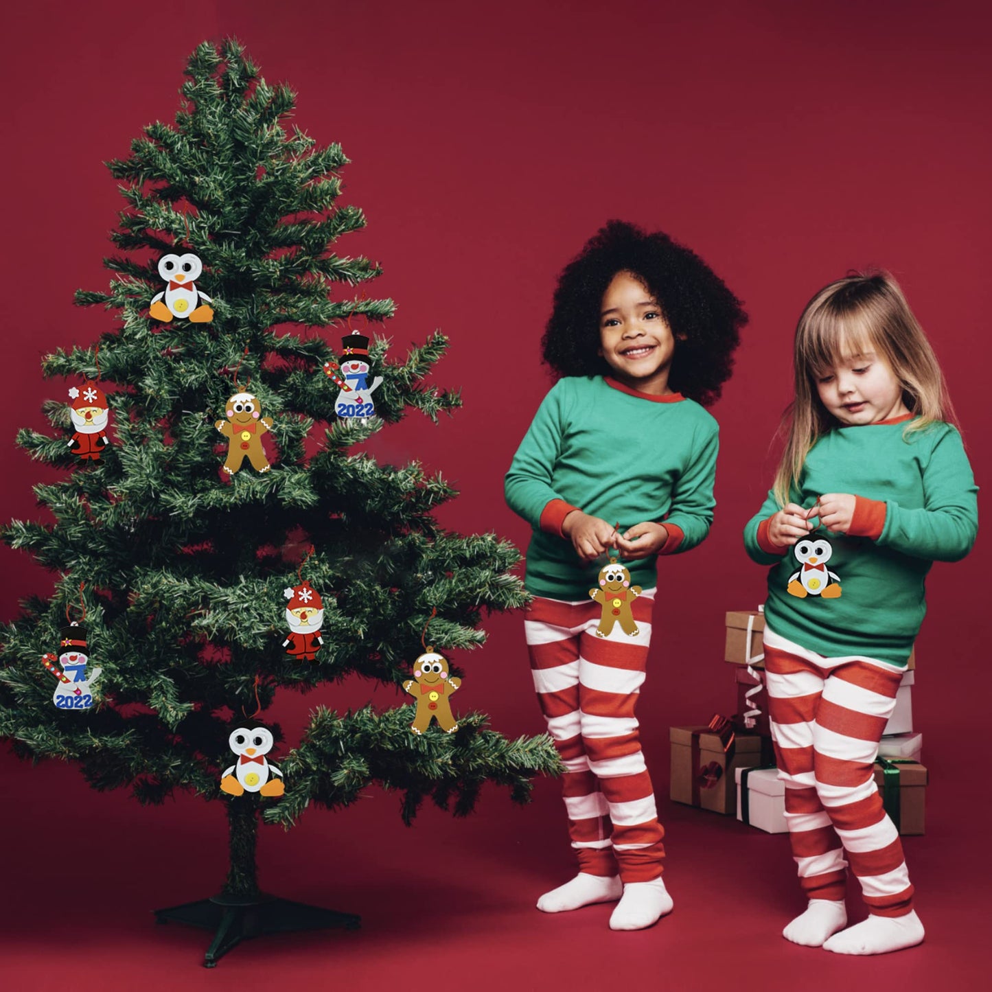 4E's Novelty Foam Christmas Character Ornament Crafts for Kids (12 Pack) Santa, Gingerbread Man, Snowman, & Penguin Christmas Crafts for Kids Toddlers 4-8, 3-12 DIY Ornament Craft Kit Bulk
