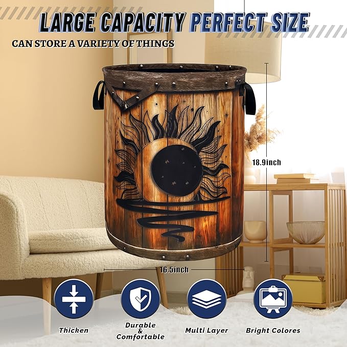 Moon Laundry Basket Oxford Cloth Vintage Stars Wooden Sun Laundry Hamper