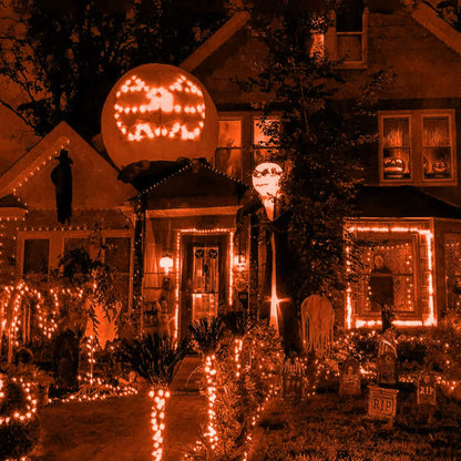 HISHINY Halloween Lights Outdoor,100LED 5ftx5ft Orange Net Lights with Connectable, Waterproof,UL Certified and Durable Green Wire Design for Bushes,Shrubs,Halloween Decorations Outdoor