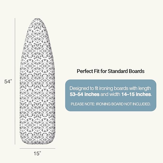 Ironing Board Cover and Pad 15"x54" Extra Thick Natural Cotton, Scorch and