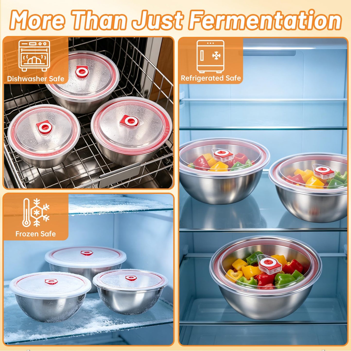 NOELNEXUS 3 PCS Pizza Dough Proofing Container Set, 27oz/40oz/60oz 304 Stackable Stainless Steel Proofing Box with Clear Lid, Includes Dough Scraper, Ideal for Bulk Fermentation of Sourdough & Bread