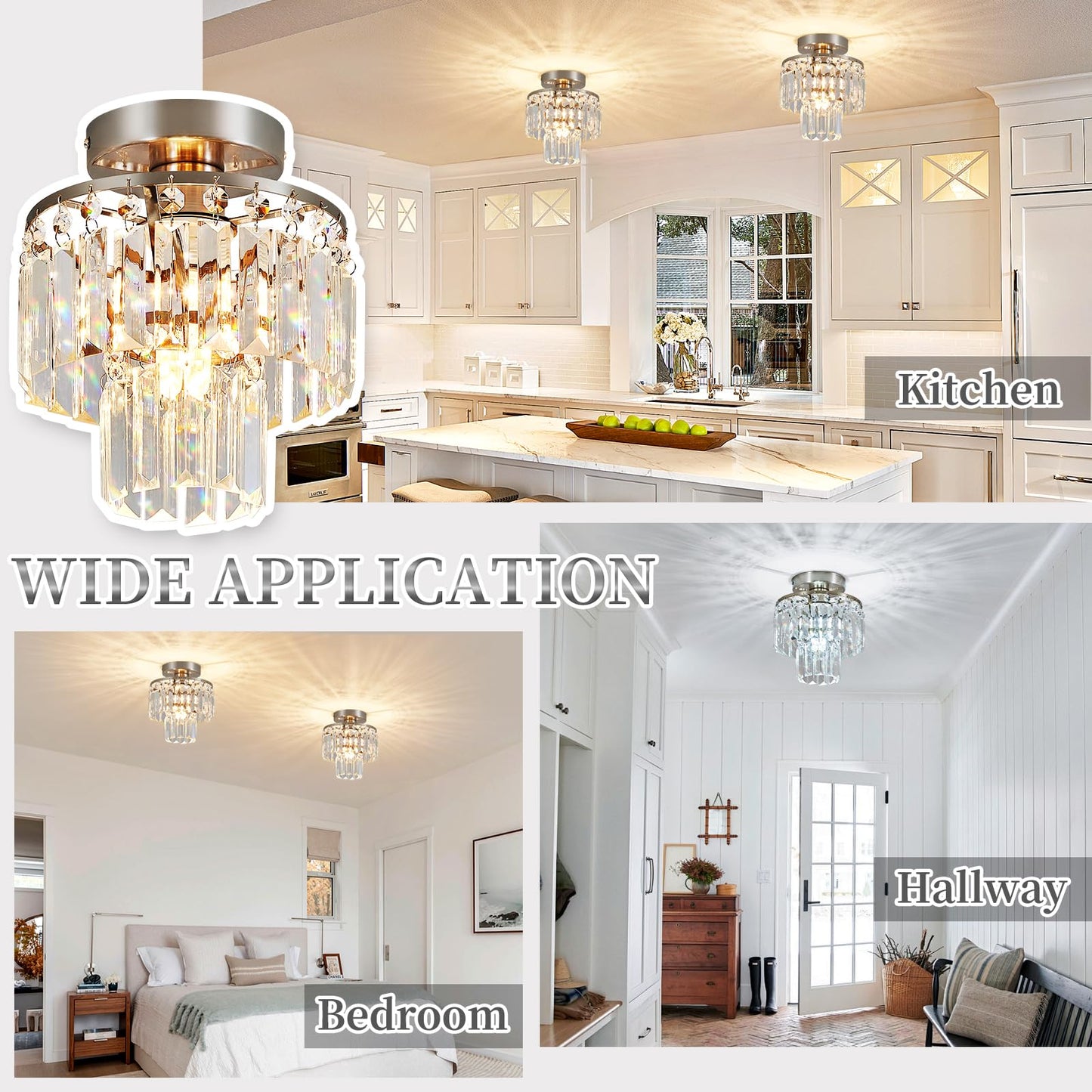 XPEHK Crystal Ceiling Chandelier,Mini Chandelier Light Fixture with K9 Crystals,Brushed Nickel Finish for Living Room Entryway Bedroom Laundry Room,1-Light E26 Base