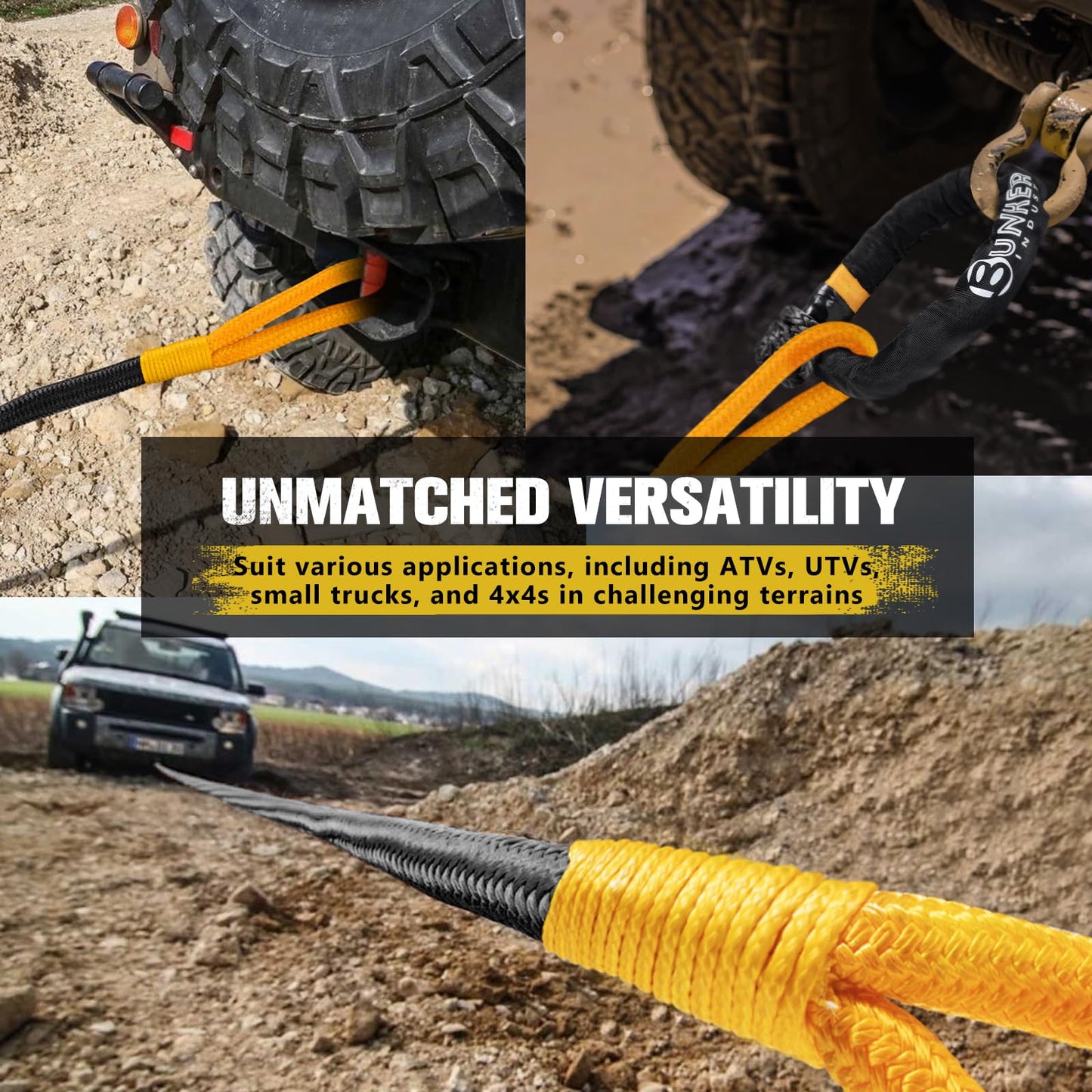 BUNKER INDUST Off-Road Traction Boards (Gen 10) Green + 1"×30ft Kinetic Recovery Rope with 2 Soft Shackles Kit