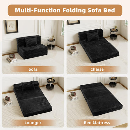 GEMBED Folding Sofa Bed Queen - 4 in 1 Convertible Foldable Sleeper Chair with Pillow, Fold Out Couch, High-Density Foam Floor Mattress, Space-Saving Futon for Living Dorm Guest Room and Office, Black