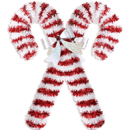 Suncalla 2 Pcs 15 Inch Christmas Candy Canes Decorations Large Christmas Tinsel Garlands Hanging Ornament Shiny Red and White Candy Decoration for Xmas Tree Door Garden Holiday New Year Party Decor