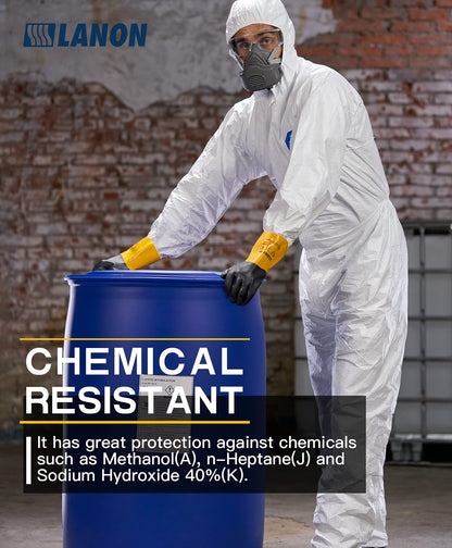 LANON PVC Chemical Resistant Gloves, Reusable Heavy-Duty Work Gloves, Acid, Alkali and Oil Protection, EN 374/388, Non-Slip, X-Large