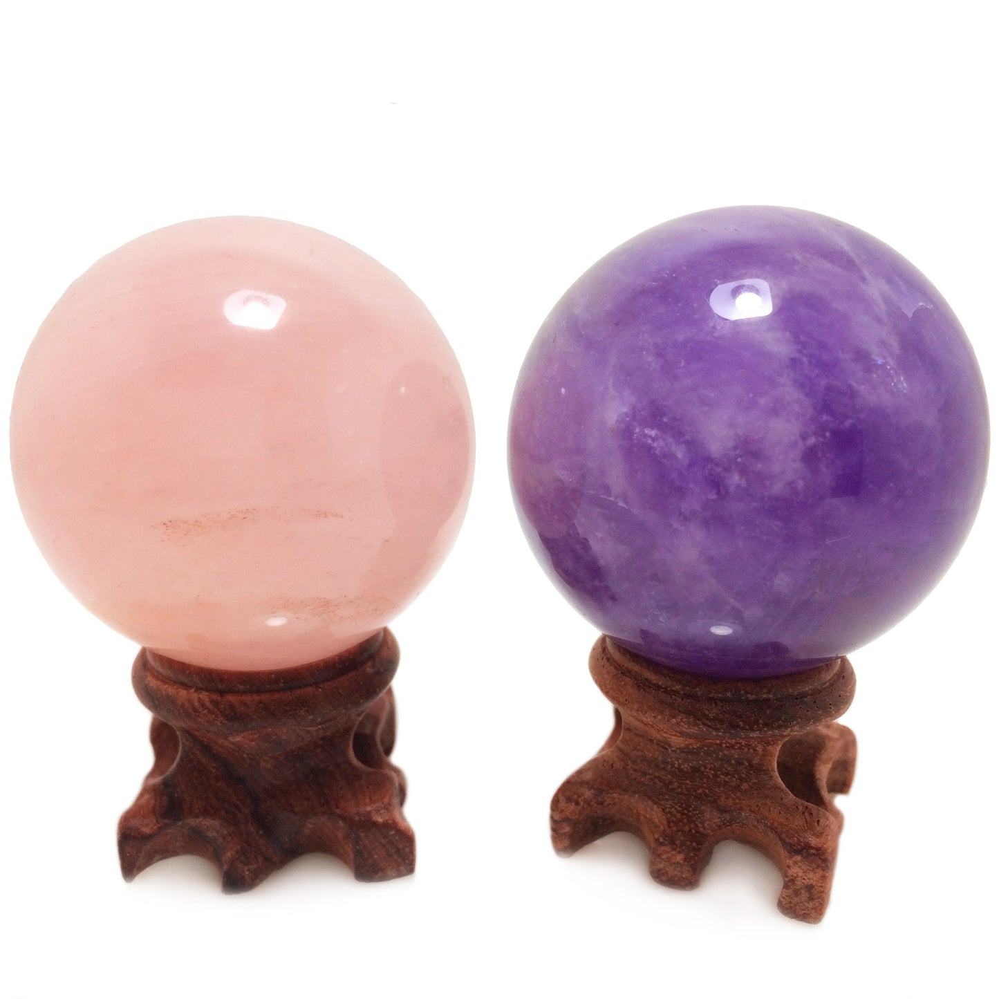 Polar Jade Natural Crystal Balls, Rose Quartz and Amethyst Power Stone Spheres with Stand for Crystal Healing, Meditation, Feng Shui, Scrying, Decor, Hand-Made