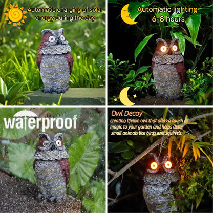 Jy.Cozy Garden Solar Owl Decoy Statue Outdoor Figurine Light Decor Glowing Eyes Spring Mounted Wobblying Head Resin Sculpture Decoration for Home Porch Patio Lawn Farm Yard Housewarming Ornament Gift