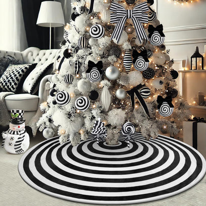 yuboo Black and White Christmas Tree Skirt 48 Inches, Annual Ring Spiral Tree Skirt for Halloween Decorations Ornaments Christmas Tree Decor