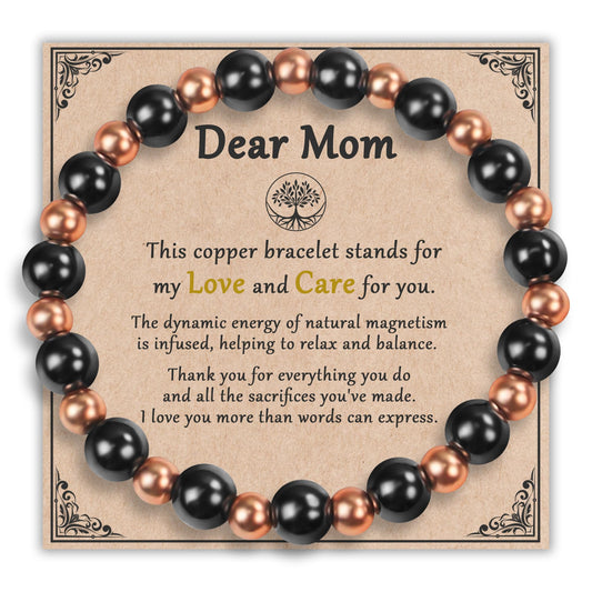 PEALICIOUS Copper Bracelet for Mom, 8MM Copper Jewelry as Mother Day Gift with 3800 Gauss Magnets, Cooper Magnetic Bracelets for Women as Mother Birthday Gifts for Balance Power