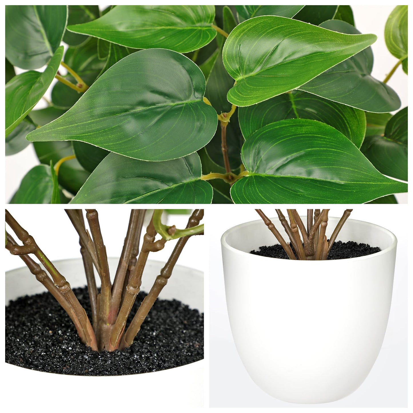 Artificial Pothos Plants in White Pot - 15.7" Fake Philodendron Plant Indoor Silk Faux Pothos Plants Faux Greenery Potted Small Artificial Potted Plant for Office Desk Shelf Bathroom Home Decor