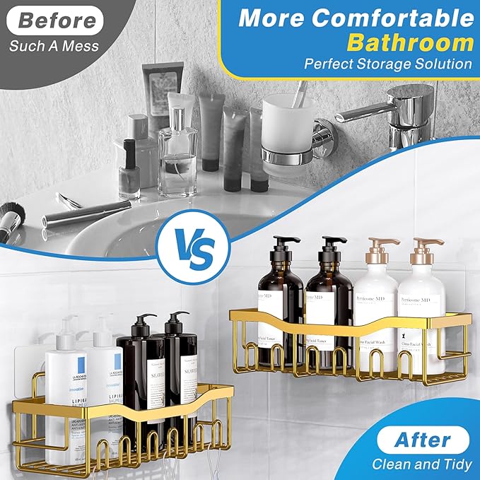 EUDELE 5-Pack Rustproof Stainless Steel Shower Caddy – No Drill Adhesive