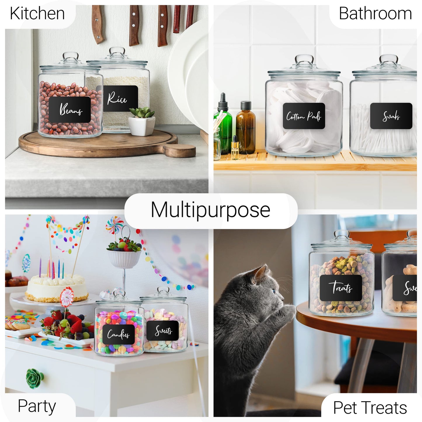 Le’raze 3pc Canister Sets for Kitchen Counter + Labels & Marker - Glass Cookie Jars with Airtight Lids - Food Storage Containers with Lids Airtight for Pantry - Flour, Sugar, Coffee, Christmas gift.