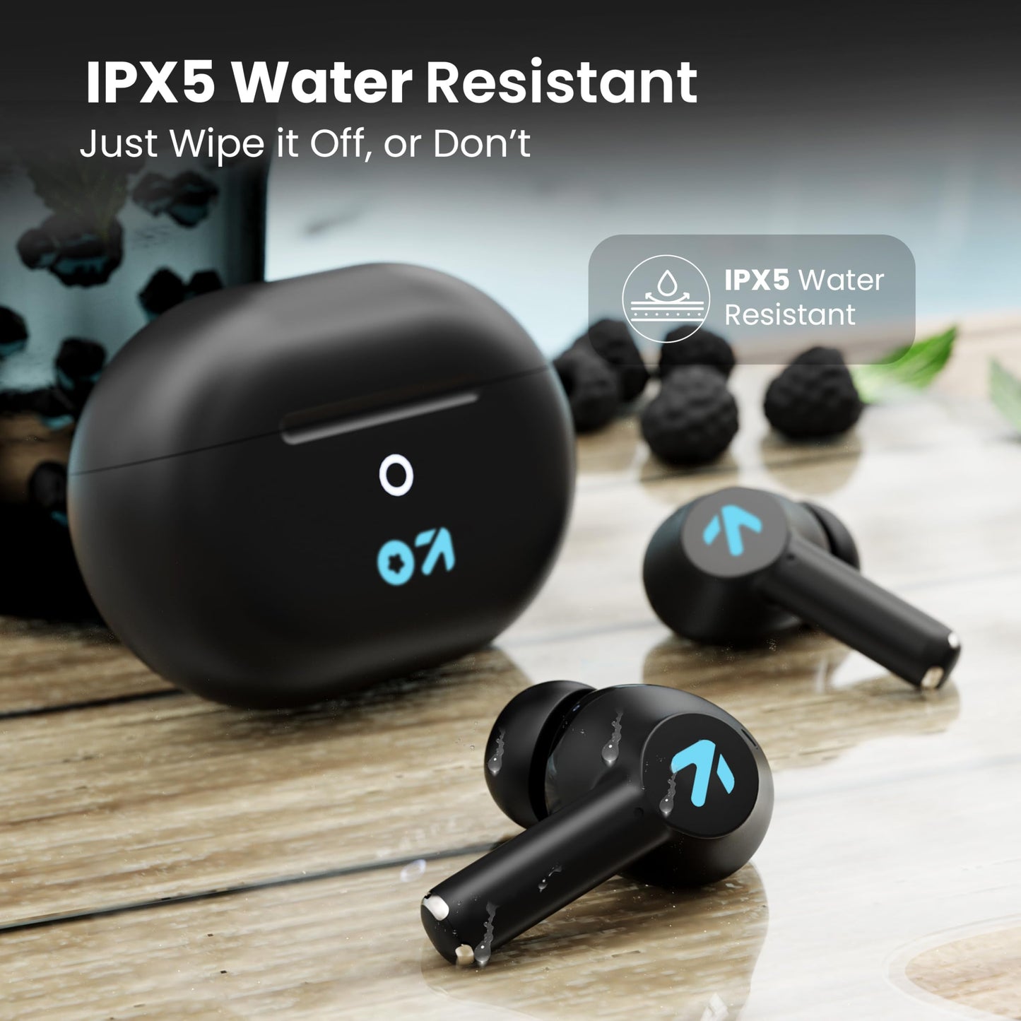 Boult K40 True Wireless in Ear Earbuds with 48H Playtime, Clear Calling 4 Mics, 45ms Low Latency Gaming, Premium Grip, 13mm Bass Drivers, IPX5, Type-C Fast Charging, BTv 5.3 Ear Buds (Electric Black)
