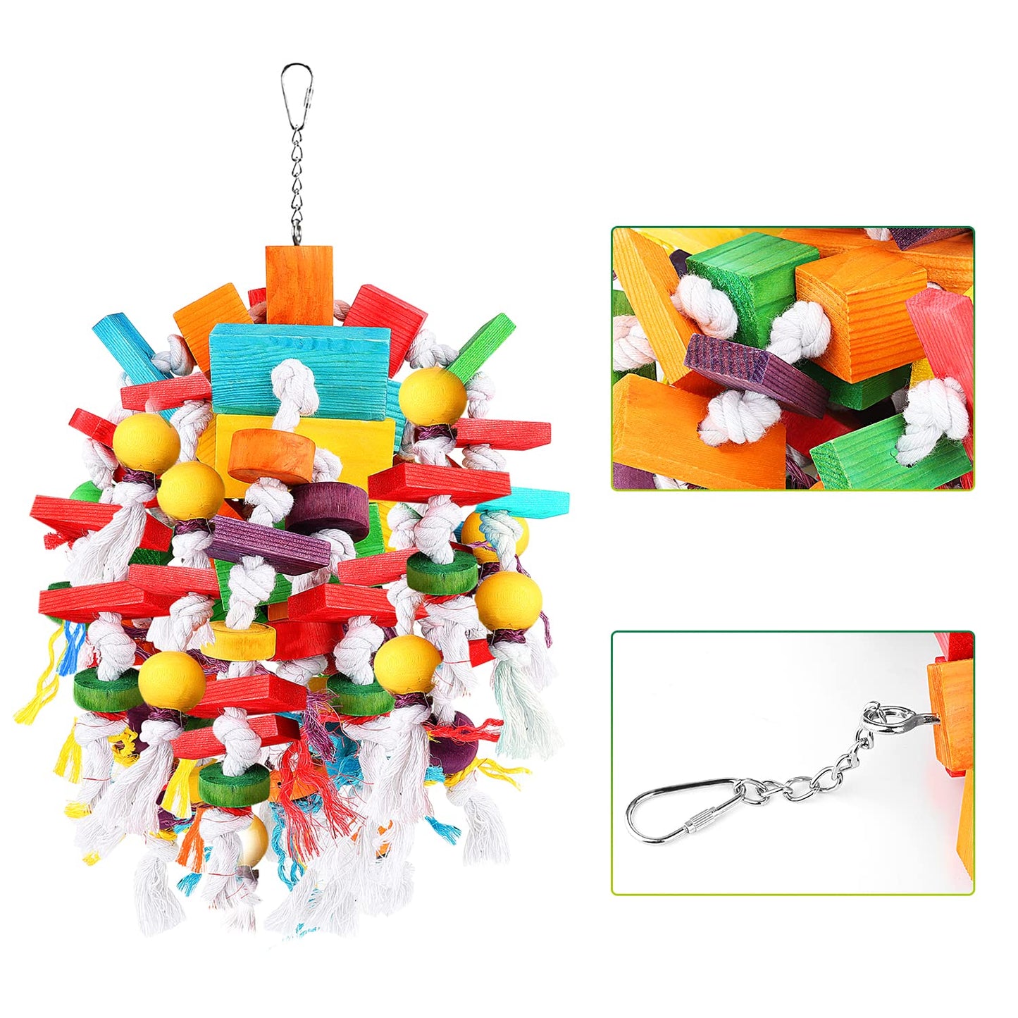 Jijizhazha Bird Chewing Toys, Multicolored Wooden Blocks, Best for African Grey Parrot, Macaws, Cockatoos & Amazon Parrots
