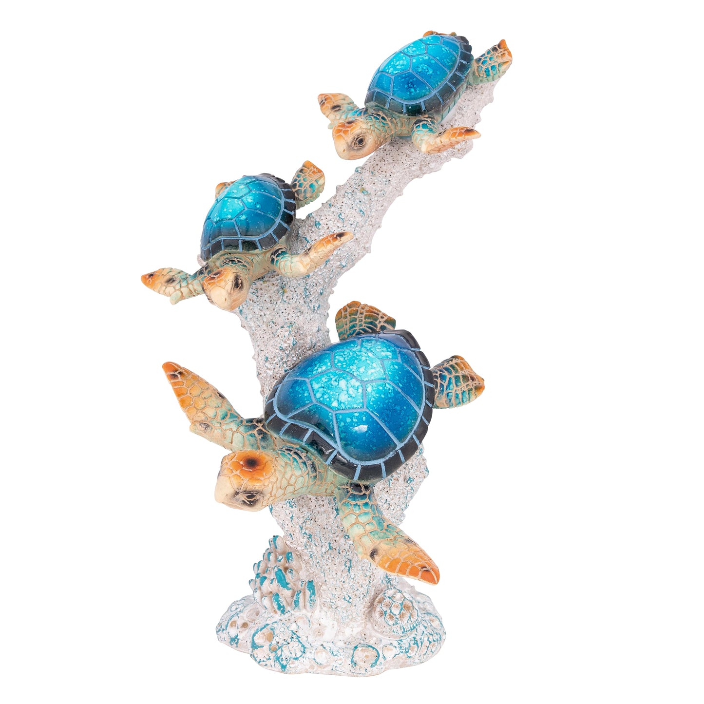 Corner Merchant Sea Turtle Statue Triple Turtles Swimming on Coral Reef Base – Ocean-Inspired Polystone Figurine for Coastal, Beach & Nautical Home Decor – Tabletop Accent Sculpture (Blue, 9.5”)