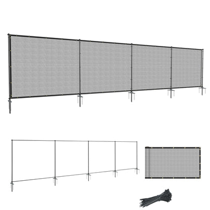 SunnyRoyal 6' x 24' Privacy Fence Screen Panel with Iron Poles Freestanding No Dig Heavy Duty Windscreen Mesh Fabric Temporary Dog Fencing for Outdoor Backyard Patio Garden (Light Gray)