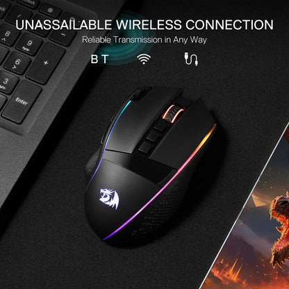 Redragon M810 Pro Wireless Gaming Mouse, 10000 DPI Wired/Wireless Gamer Mouse w/Rapid Fire Key, 8 Macro Buttons, 45-Hour Reliable Power Capacity and RGB Backlit for PC/Mac/Laptop