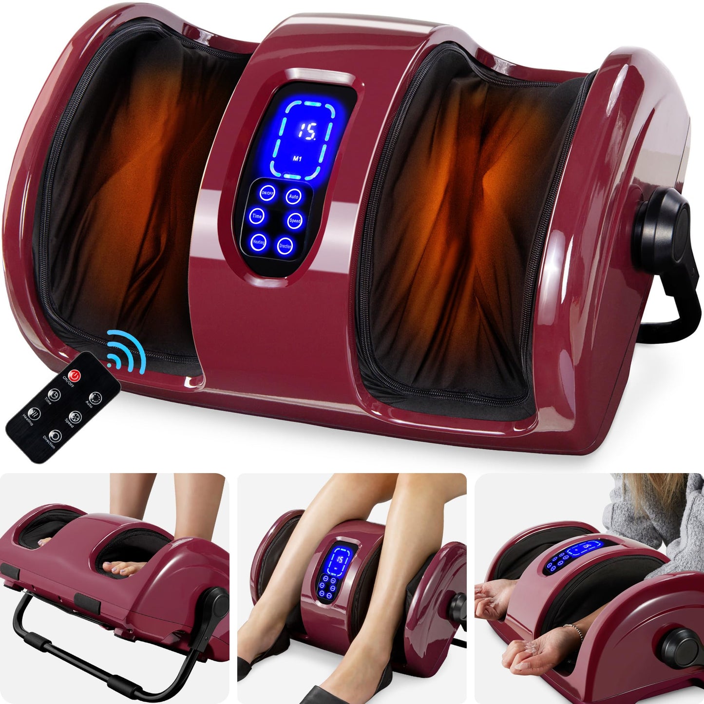 Best Choice Products Heated Shiatsu Foot Massager for Pain Relief, Plantar Fasciitis, Neuropathy, Blood Circulation w/Compact Design - Burgundy
